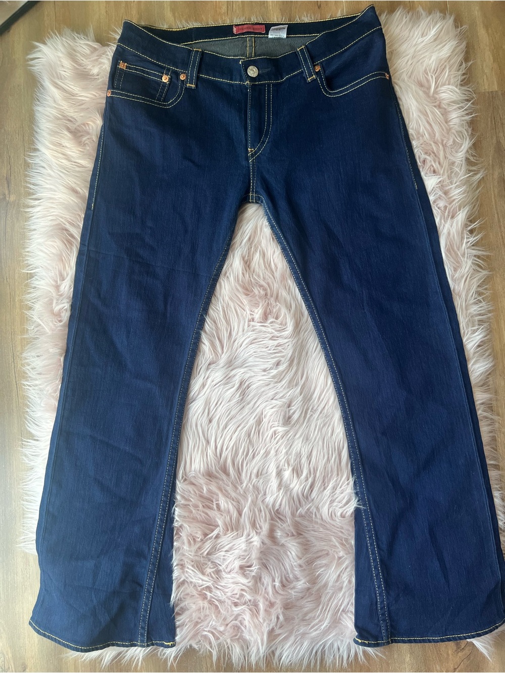 Levi's Dark Blue Flare Low-Rise Jeans with Contrast Stitching Tough Boot 16